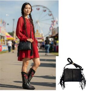 Black Embossed Fringe Crossbody Bag
Alyssa NWT